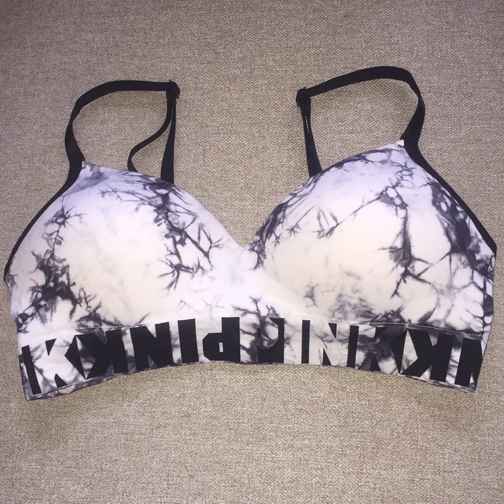 PINK Victoria's Secret Marble Print Light Pink and Black Logo Bra